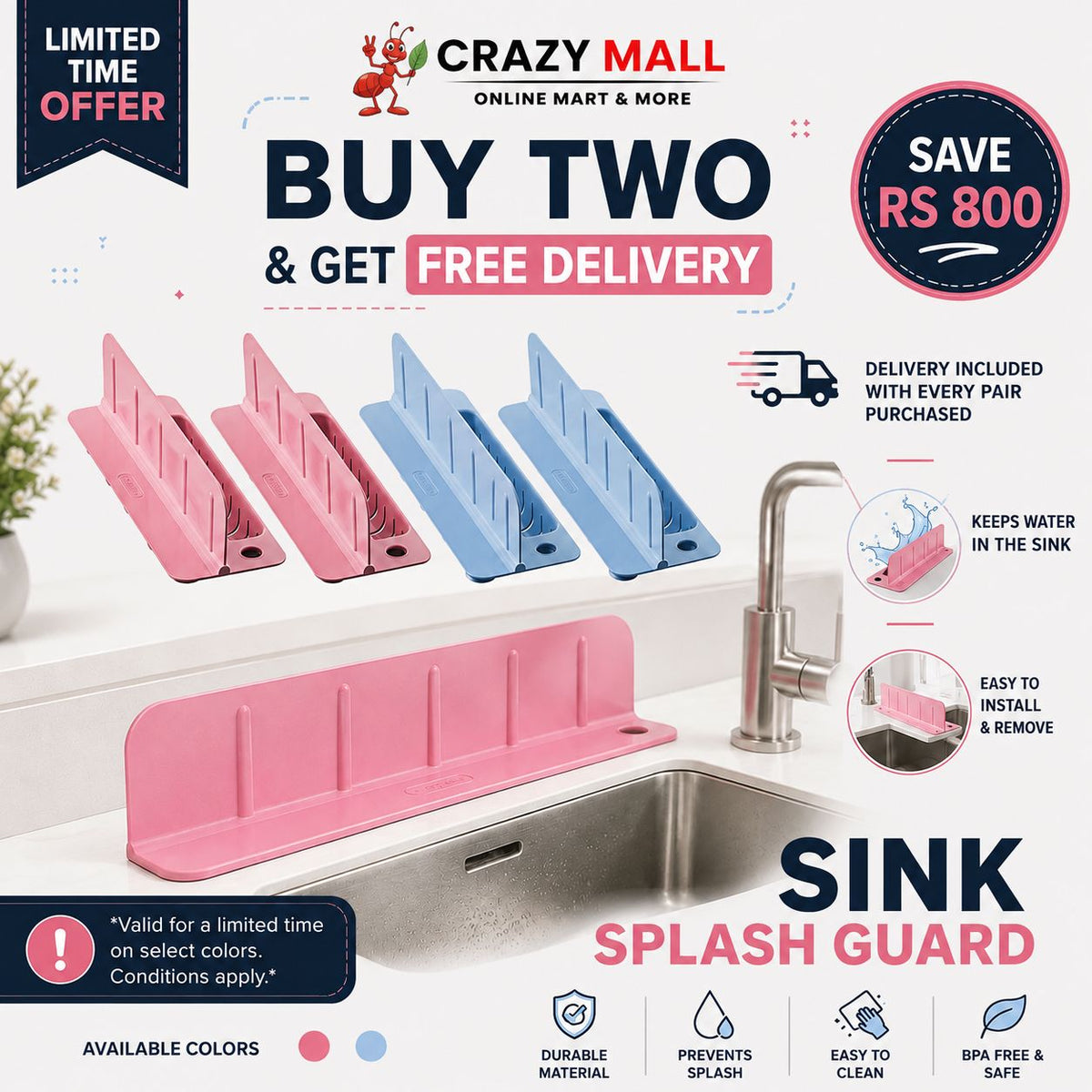 2 in 1 Kitchen Sink Splash Guard β Clothes & Floor Protector