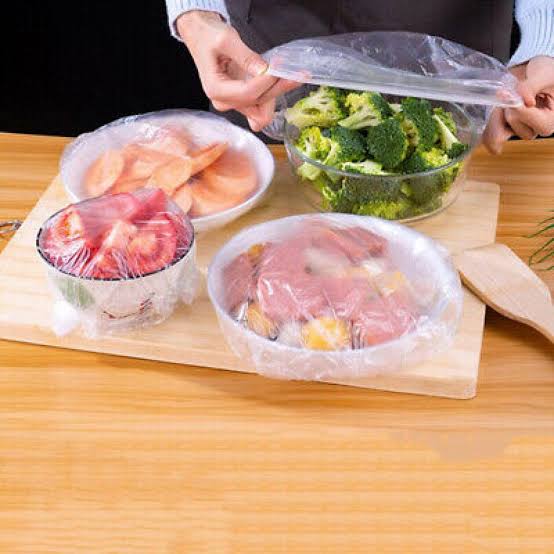 Set of 100 Disposable Plastic Stretchable Bowl Covers (T)