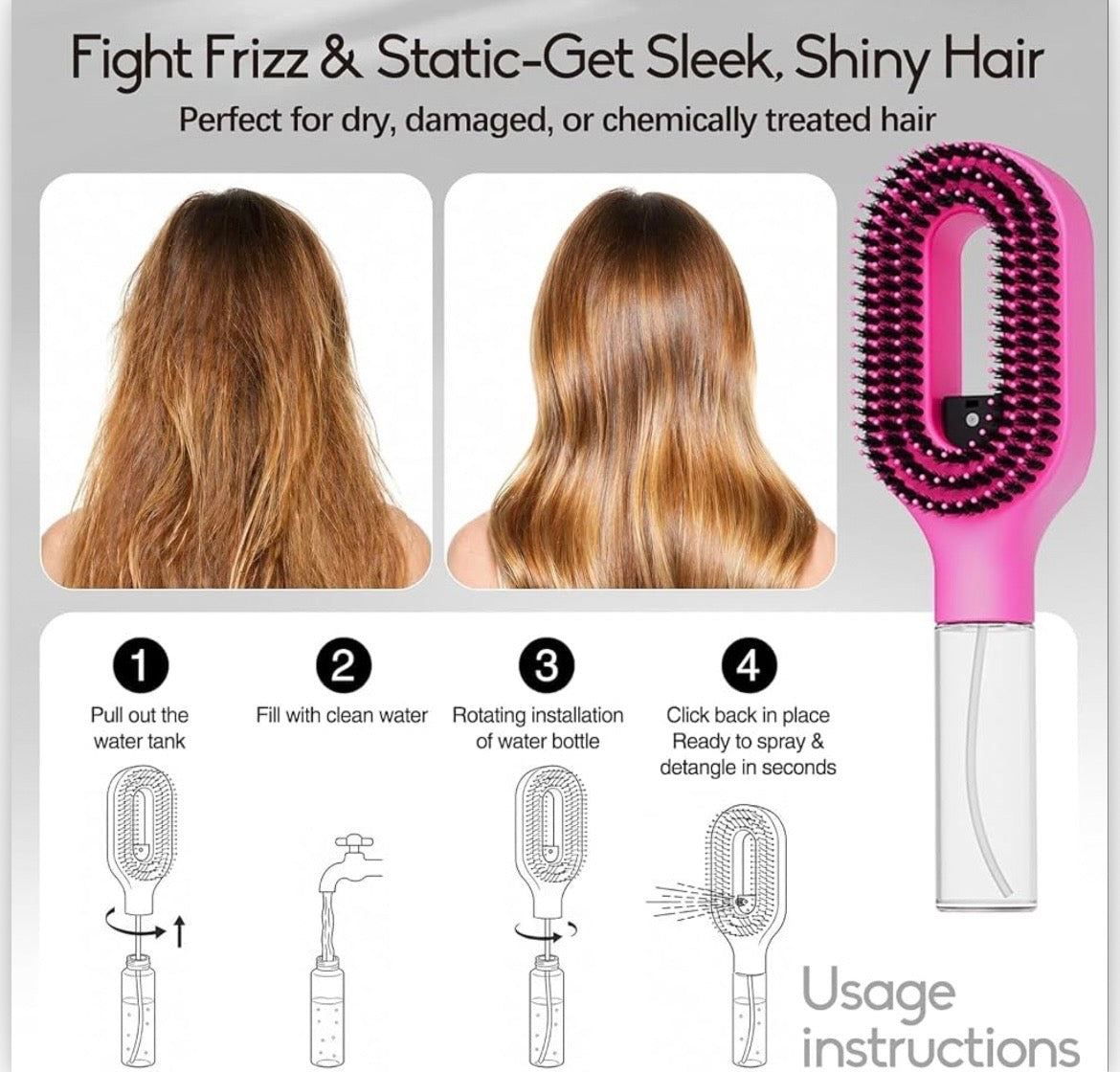 Mister Brush 2-in-1 Hair Brush with Water Spray, Fine Mist Detangling Hair Brush for Curly, Thick & Wavy Hair, Anti-Frizz Wet & Dry Styling Tool for Women & Girls