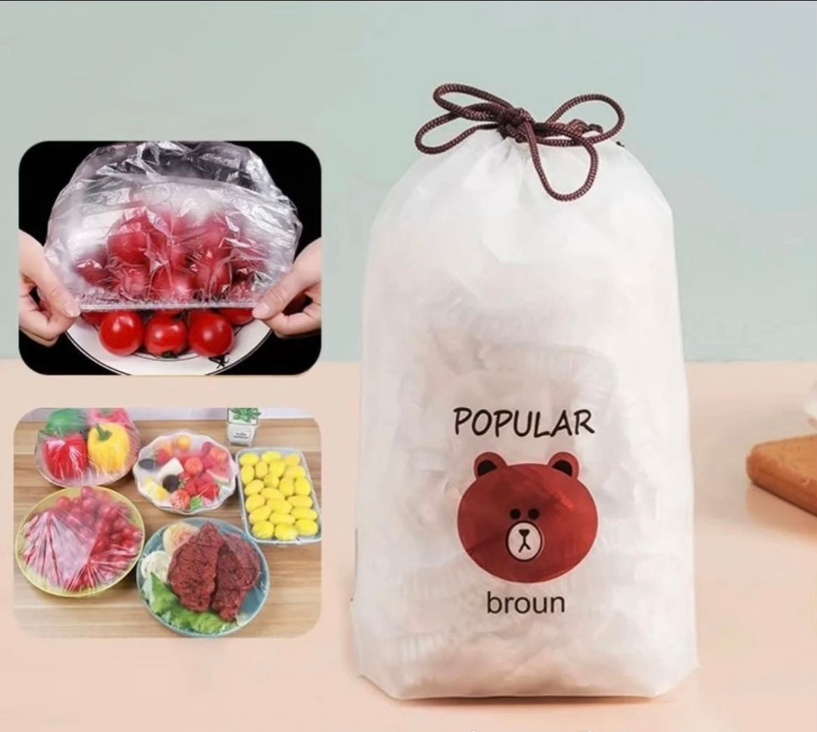 Set of 100 Disposable Plastic Stretchable Bowl Covers (F)