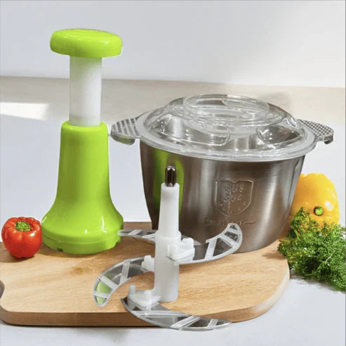 Multifunctional Manual Stainless Steel Bowl Hand Push Chopper with 4 Curved Stainless Steel Blades For Vegetables & Meat