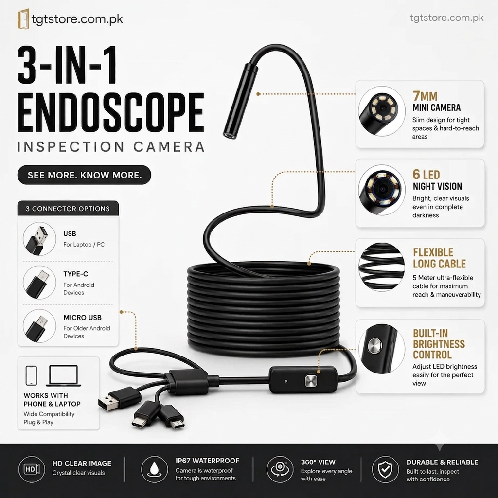 Waterproof Endoscope Camera for Inspection With 6 LED and Soft Cable